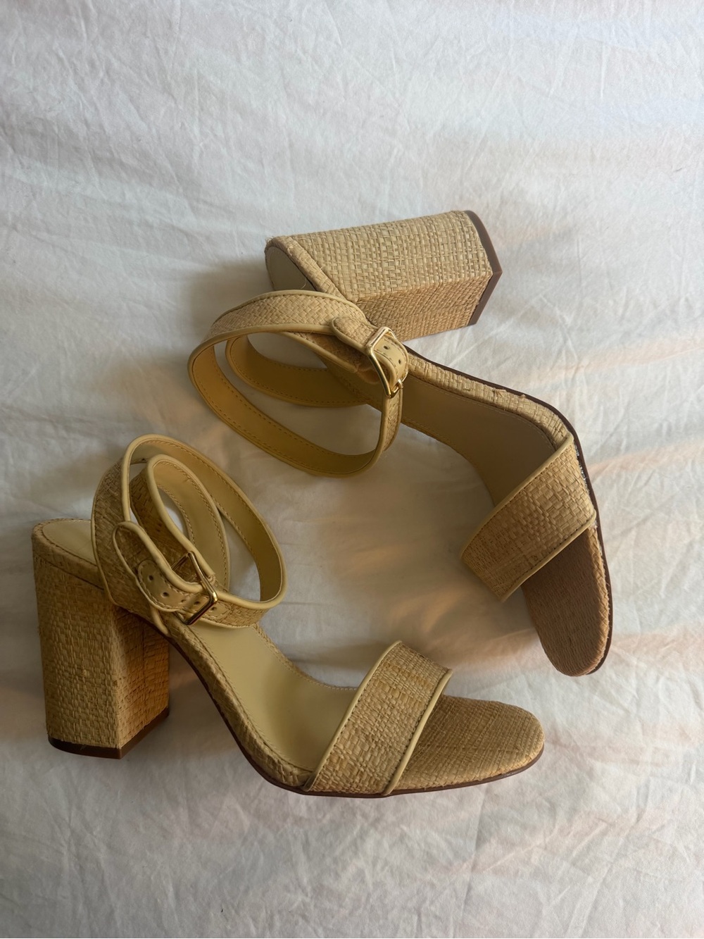 J. Crew Raffia Strappy Block Heel Sandals